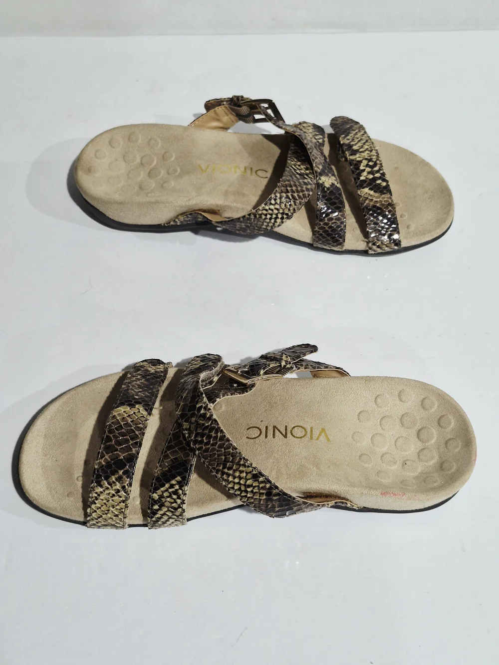 Vionic Women's Snake-Print Slide Sandals in Brown Size 6